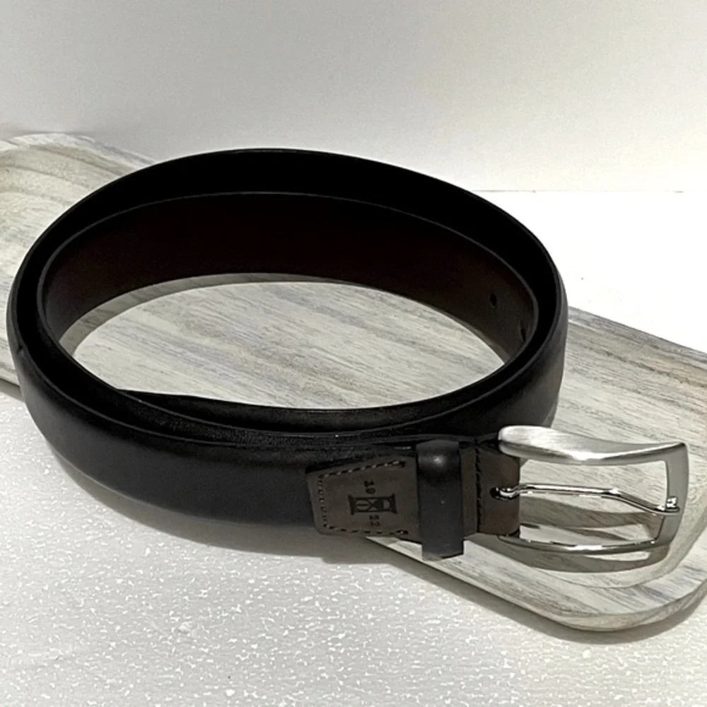 Dark Brown Leather Belt with Silver Buckle Size 40